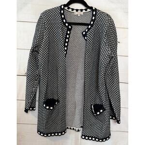 Hobbs London Sz LG Navy‎ White Open Long Cardigan Classy Chic Warm Cozy